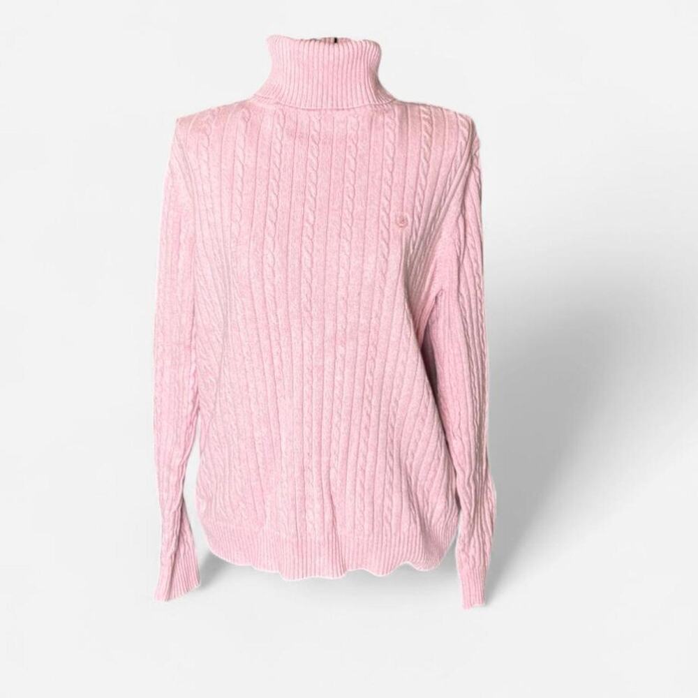 IZOD Pastel Pink 100% Cotton Cable Knit Turtleneck Sweater - XL